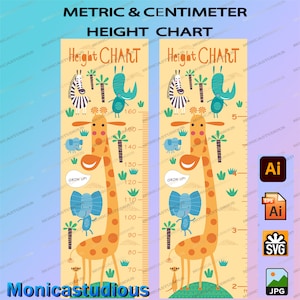 Kid hoogte grafiek vector/schattig groei grafiek digitale print/cartoon dieren hoogte grafiek eps/Kids groei liniaal/metrisch/centimeter/voet