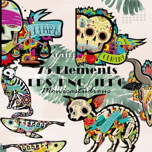 Tier Sugar Skull EPS/png mexikanische Clipart mit Kalender, Tag der Toten/Dia De Los Muertos png, Tierskelett EPS, Halloween PNG,