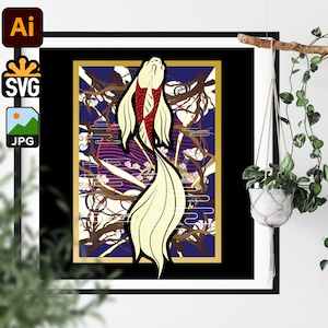Koi Fish Color Art Design /Japanese comic style decorative illustration vector wall art svg /Printable Wall Art/ Animal Vector Illustration