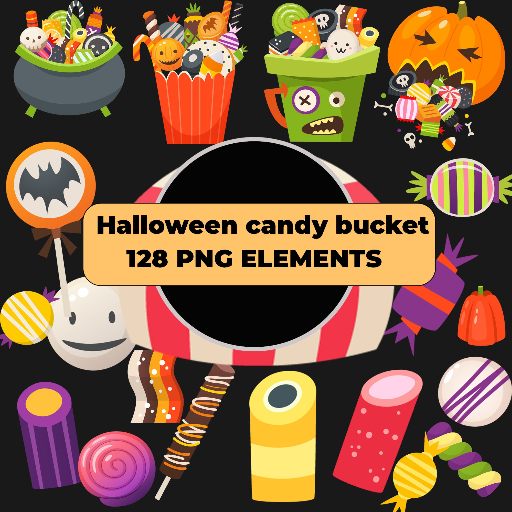 Spooky Candy Alphabet and Numbers Collection Vector and PNG / Halloween candy-themed letters and numbers collection/trick or treat PNG
