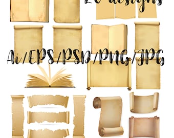 Old Paper Scrolls/Old Scrolls /scrolls clipart/Old paper clip art/papyrus/Vintage Book Cliparts /retro Book /PNG/EPS/Ai/SVG/Instant download