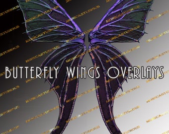 Superpositions de photos d'ailes de papillon violet : clipart PNG (téléchargement numérique)