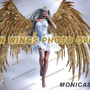 4 Gold digital Angel wings overlay, PS overlay, Halloween overlay, Ares gold feathers wings PNG, Daemon wings overlay,Halloween wing overlay