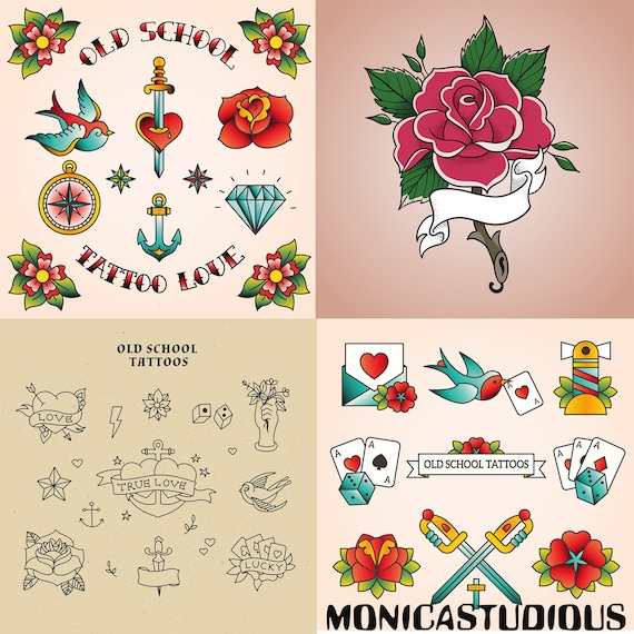 Old School / vintage style Sailor Tattoo Designs EPS stylised clipart traditional graphic American Ink vector art digital download Ai /JEPG