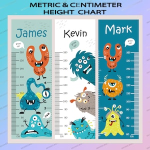 Kid Height Chart 3 patroonbundels Ai /metrisch / centimeter / voet /dieren in oceaanhoogtegrafiek / Kids Growth Ruler, Room Decor, Digital File