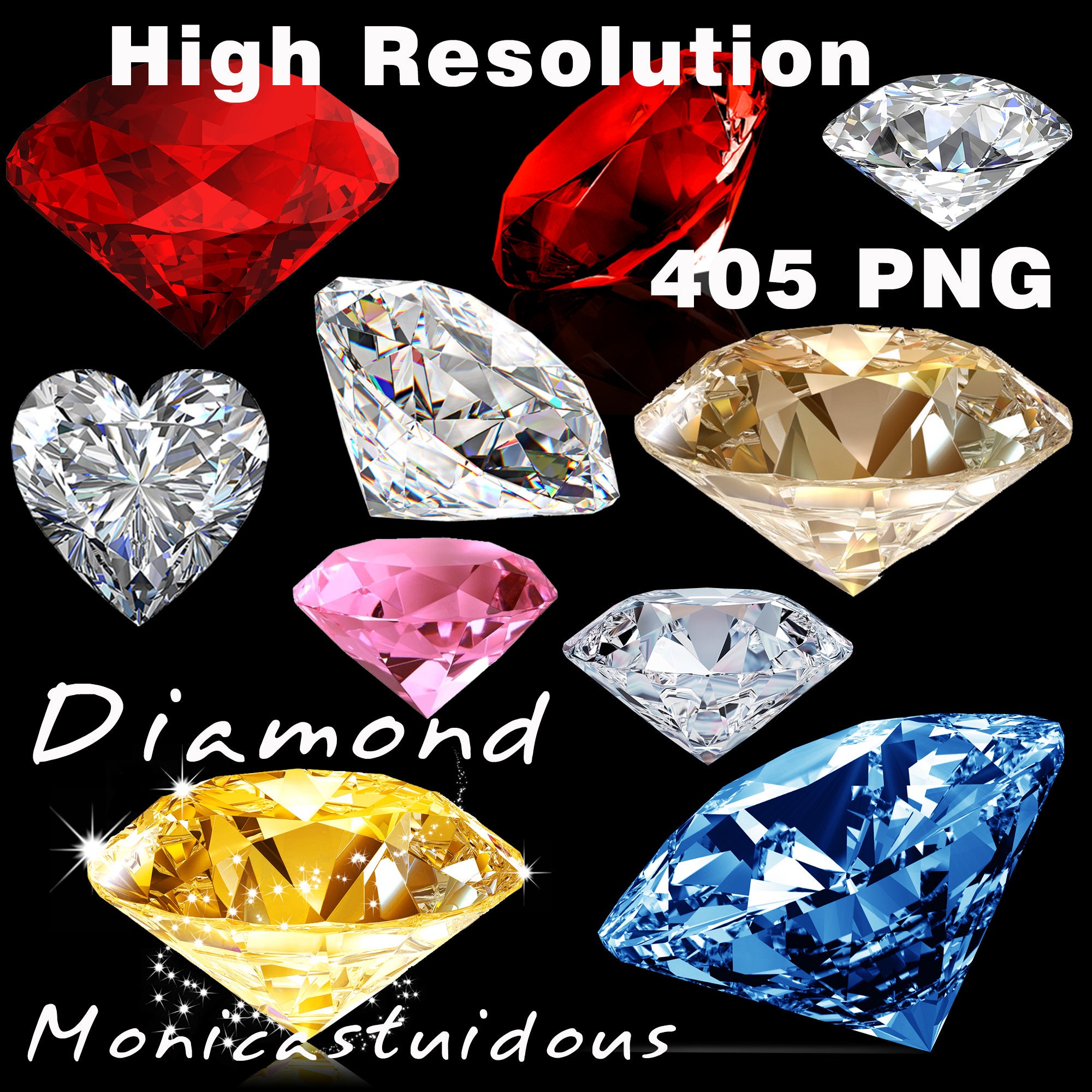 Diamond Clipart Bundle: High-Resolution Gem Overlays (PNG, JPEG Digital Download)