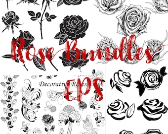 Schwarz weisse Rose Vektor Bündel: Tattoo, Cricut, T-Shirt (Digitaler Download)