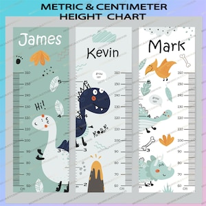 Kid Height Chart 3 patroonbundels Ai /Growth Chart Design for Kids /Dinosaurus hoogtegrafiek / Kids Growth Ruler, metrisch / centimeter / voet