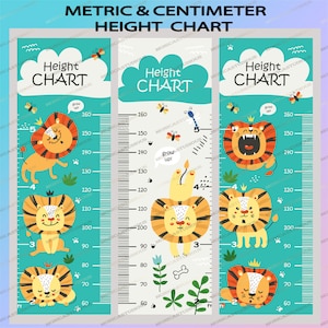 Messlatte für Kinder, Maßtabelle 3, Ai/PNG/Growth Chart Design for Kids / Löwen Messlatte metrisch / Zentimeter / Raumdeko