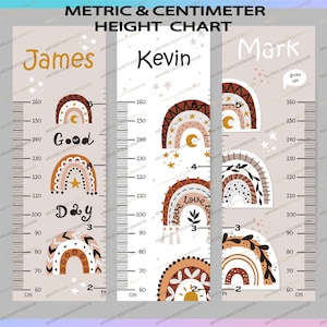 Rainbow Kid Hoogtegrafiek 3 patroonbundels Ai/PNG/metrisch / centimeter / voet / Boho ontwerp hoogtegrafiek / Kids Growth Ruler, Room Decor