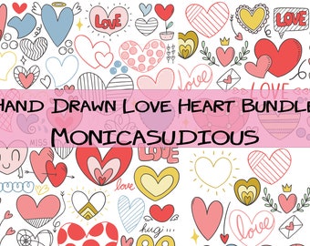 Hand Drawn Doodle Heart SVG bundle, Heart PNG, Heart EPS, Heart Vector Clipart, Heart Clipart, Love Clipart, Heart Graphics instant download