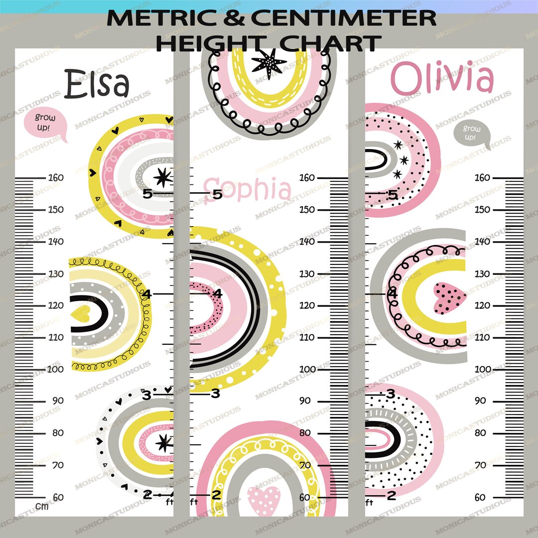 Cute Rainbow Kid Height Chart 3 Pattern Bundles Ai/png/growth Chart ...