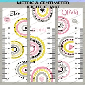 Adorable toise arc-en-ciel pour enfant, 3 ensembles de motifs Ai/PNG/diagramme de croissance pour enfants/diagramme des tailles bohème/règle de croissance pour enfants, décoration de chambre