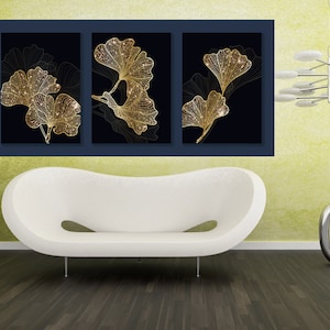 Golden Ginkgo Leaf Wall Art: Luxury Scandinavian Decor (Digital Download)