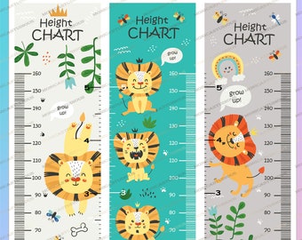 Lion Height Chart: Kids Room Decor, Metric/Centimeter (Digital Download)