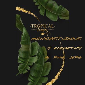 Verde oscuro y oro hojas tropicales Clipart, hoja de oro hoja tropical PNG clip art gráficos luz verde colección de hojas tropicales Ai JEPG PNG