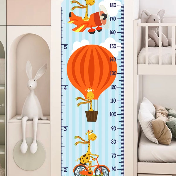 Cartoon Giraffe /hot balloon Kid Height Chart Vector /Ai/EPS/SVG/Growth Chart Design for Kids/  height chart / metric /centimeter/room deor