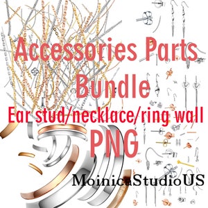 Fashion Jewelry accessories Clipart Digital bundles, ear stud PNG, necklace chain clipart, ring wall clip art, instant download,Earring Post