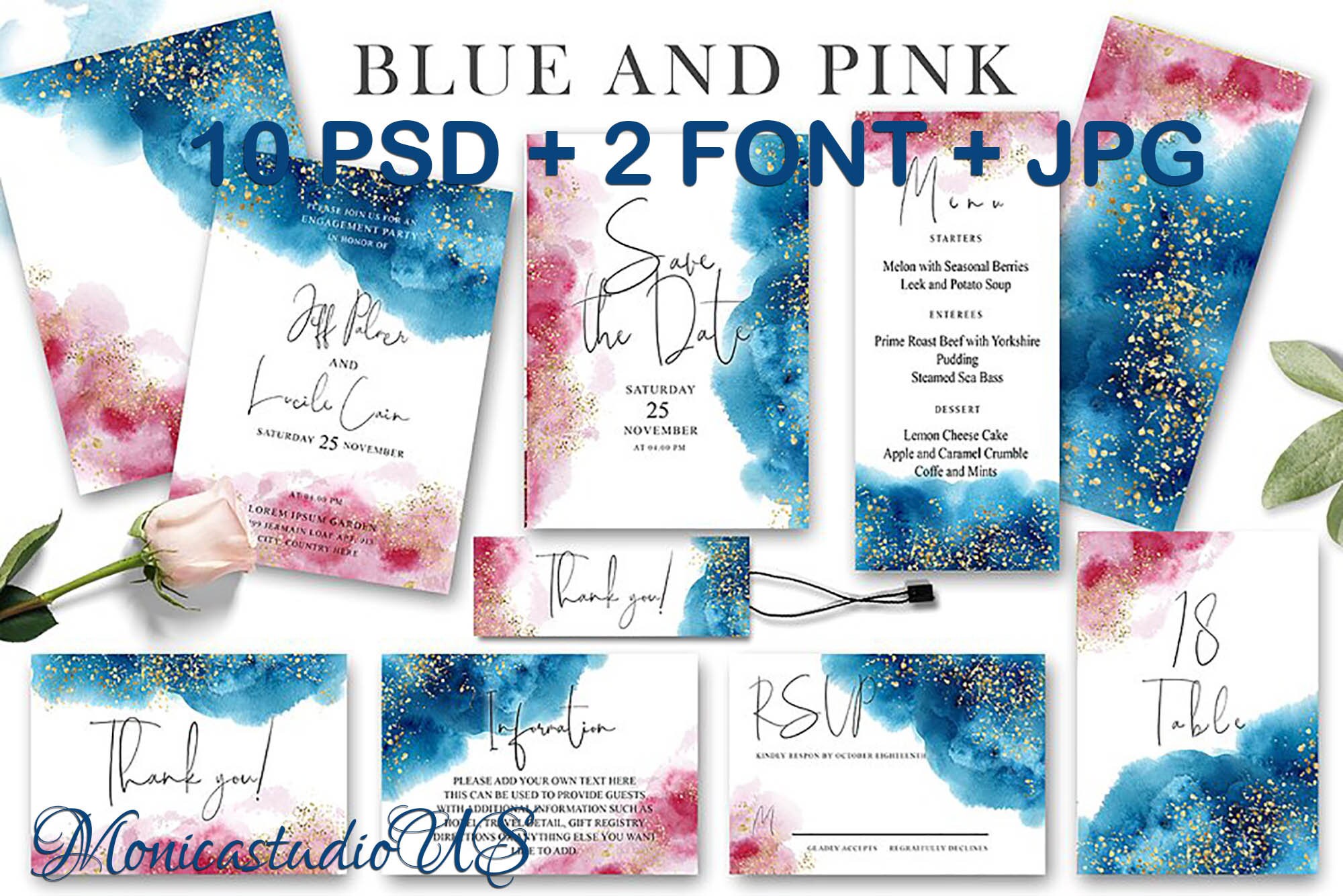 Watercolor Wedding Invitation Suite: Gold, Blue, Pink Geode (digital  Download) - Etsy, image size:2000x1334