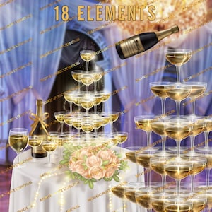 Gold Glitter Champagne Tower Clipart: Wedding Invitation PNG (Digital Download)