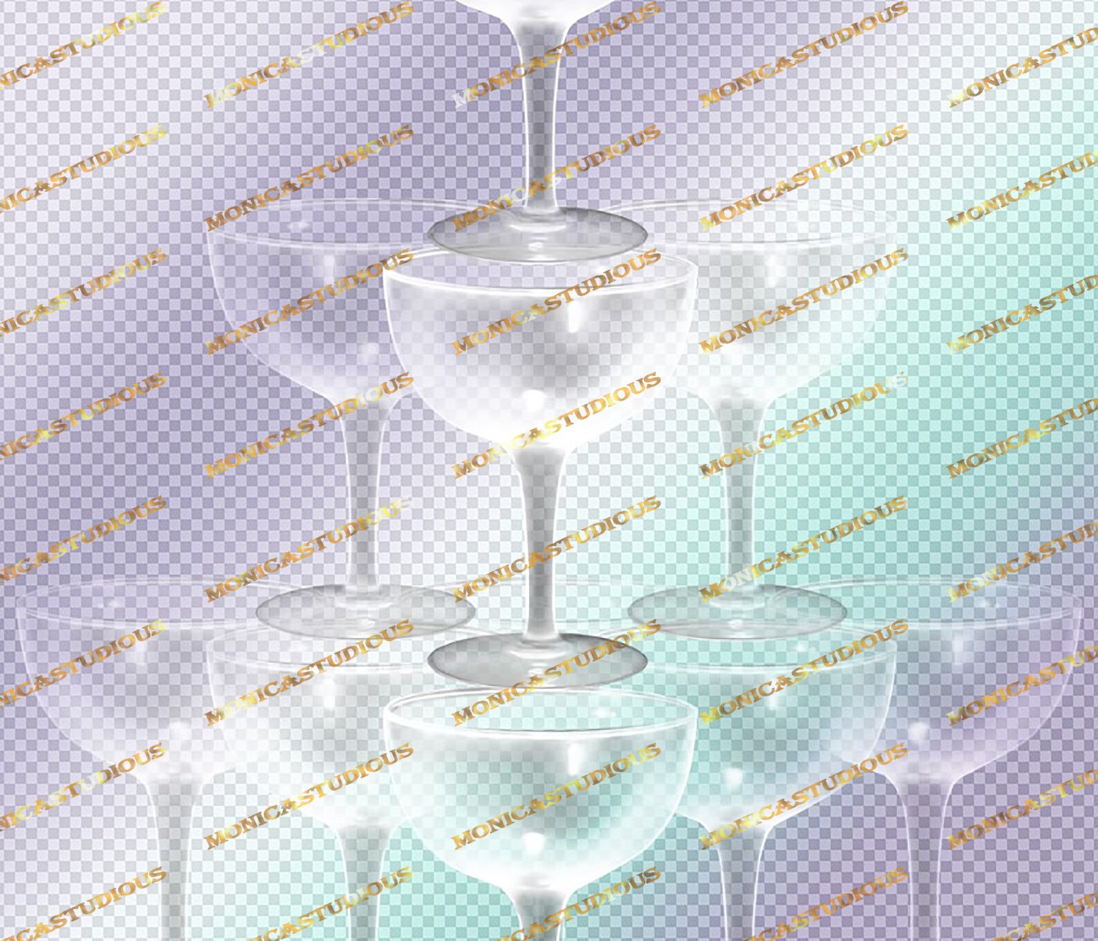 Champagne Tower Clipart: Wedding Invitation PNG Overlays (digital ...