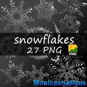 27 Winter Snowflake Clipart Overlays: Transparent Ice Crystals (PNG Digital Graphics)