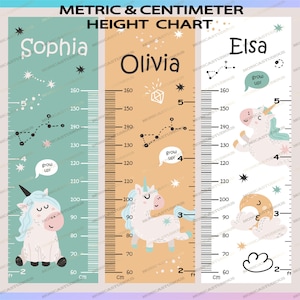 Kid hoogte grafiek 3 patroon bundels Ai/PNG/groei grafiek ontwerp voor kinderen/cartoon eenhoorn hoogte grafiek/kamer decor, vector bestand/metrisch/centimeter