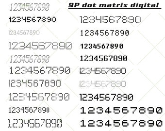 9P Dot Matrix Digital Font Bundle: 22 Style Fonts (TTF) (Digital Download)