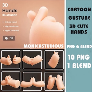Clip Art de mãos de bebê em desenho animado 3D: Expressões gestuais (download digital)