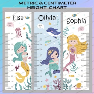 Meerjungfrauen Messlatte 3 Musterpakete Ai/PNG/Growth Messlatte für Kinder /Meerjungfrau Messlatte / Meter / Zentimeter / Meter