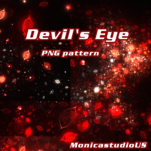 May include: Red and white abstract pattern with the text "Devil's Eye PNG pattern" and the signature "MonicastudioUS".
