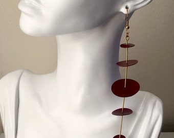 Maroon red 5 inch leather earrings, statement earrings, statement jewelry, wedding earrings, party earrings