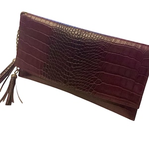 Purple croc print leather clutch bag leather purse leather handbag women&#39;s leather clutch leather statement purse