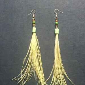 Feather leather 7.5 inches  tassel earrings, fringe long earrings, statement earrings, statement jewelry,