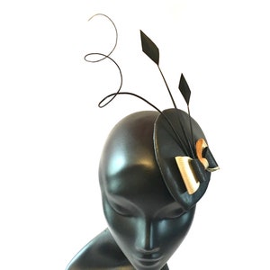 Leather Black and gold bow Fascinator wedding fascinator headpiece mother of the bride Ascot ladies day Kentucky Derby