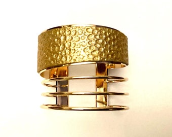 Gold glitter leather bracelet/bangle/cuff, statement cuff, statement jewellery