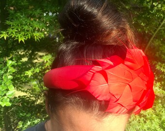 Red leather fathered Fascinator statement piece Ascot Kentucky Derby wedding fascinator special occasion headwear