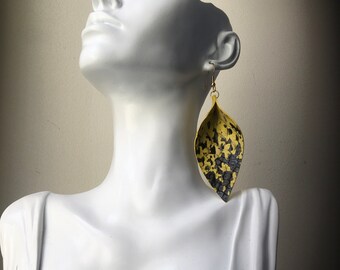 Pendientes de cuero con estampado de serpiente, pendientes de cuero, joyas de declaración