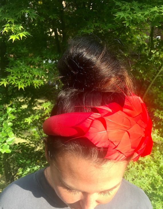 Kentucky Derby Headwear Red Hat Fascinator Feather Statement Formal Occasion Kentucky Derby Hat. Red Hat. Kentucky Derby Fascinator. Red  main image 2