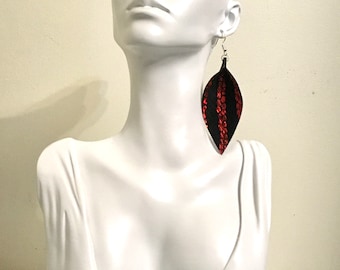 Pendientes de cuero con estampado de serpiente, pendientes llamativos en rojo y negro, joyas de fiesta