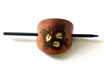 Flower barrette, leather hair pin, hair accessories