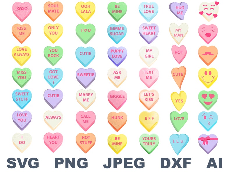 Valentine Candy Conversation Hearts Sweetheart Emojis 7 Etsy
