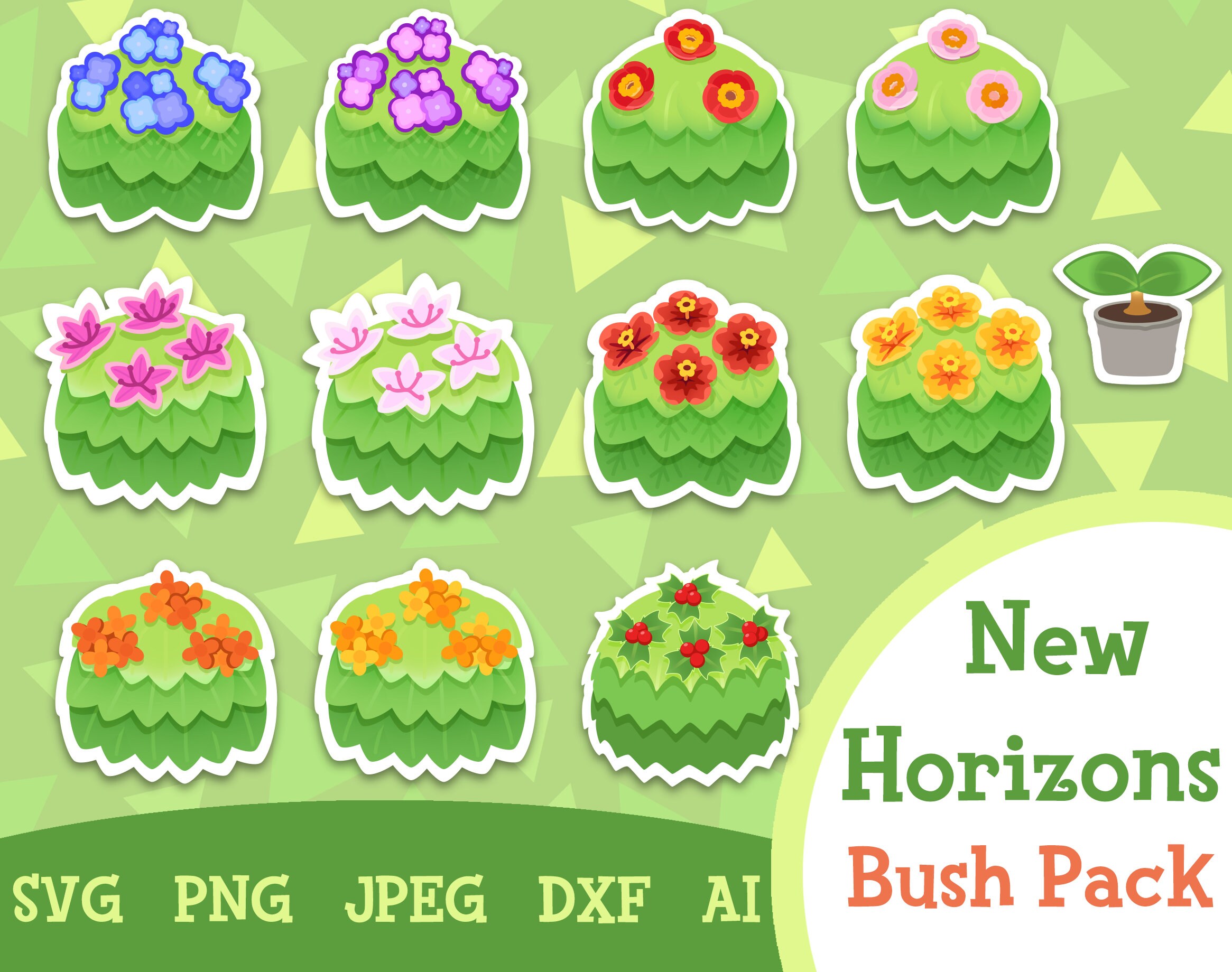 New Horizons Bush Pack Animal Crossing 12 Cute Kawaii Etsy