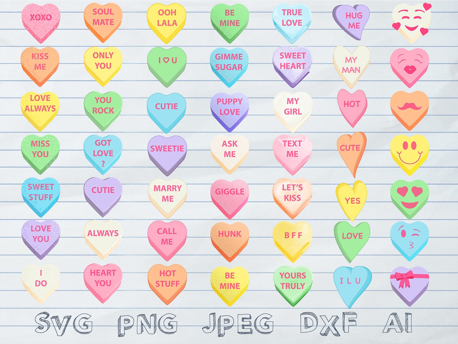Valentine Candy Conversation Hearts Sweetheart Emojis 7 Etsy