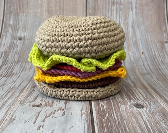 Crochet Hamburger Coaster Set, Whimsical Handmade Decor, Fast Food Theme