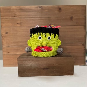 Frankenstein Candy Dish, Halloween Decor, Crochet Home Decor
