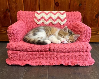 Crochet Cat Couch, Handmade Acrylic Yarn Pet Bed, Gift for Pet Owners, Small Dog Cot