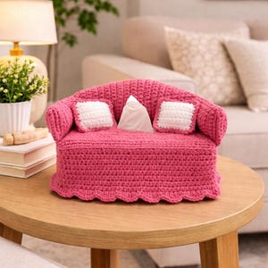 Crocheted Couch Tissue Box Cover, Whimsical Home Decor
