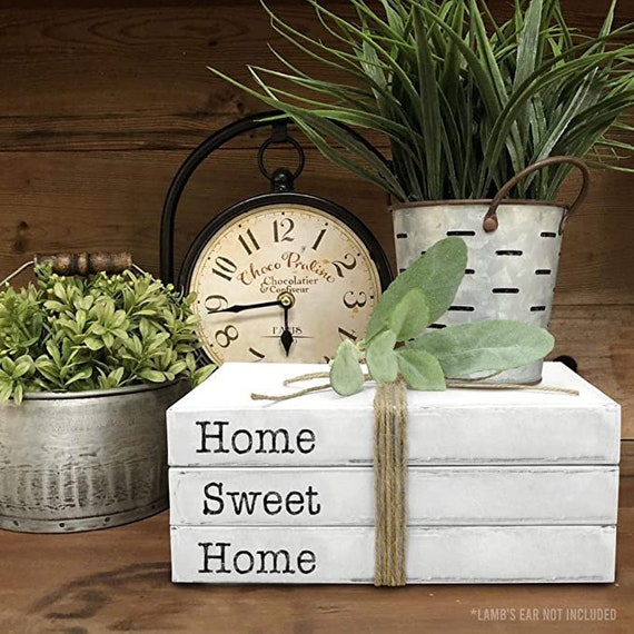 Decorative White Books Set of 3 Home Sweet Home Stacked Etsy