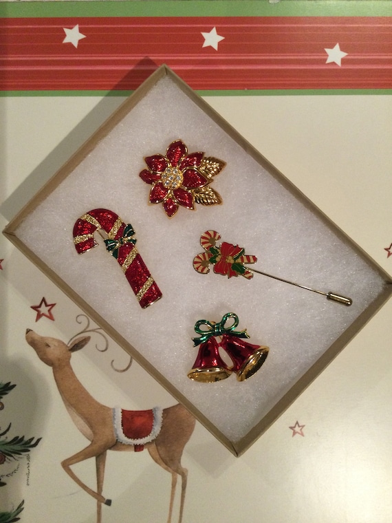 Vintage Christmas Brooches/Pins-Lot of 4, all in e